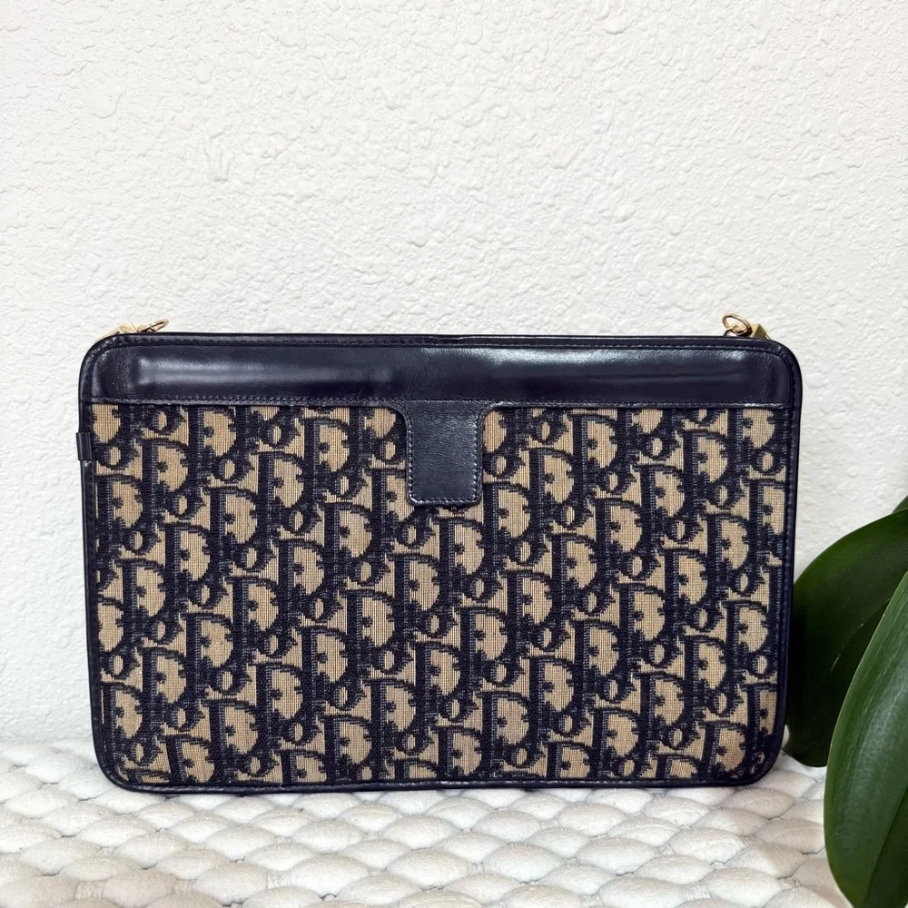 CHRISTIAN DIOR Crossbody Bag Clutch Trotter Canvas Navy Blue - Picture 3 of 12